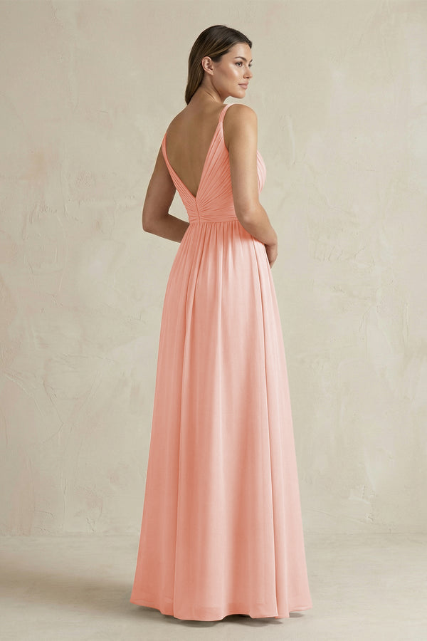 V - Neck Pleated A - Line Chiffon Bridesmaid Dress in Rose Petal - SHE IS ME Bridesmaid Dresses