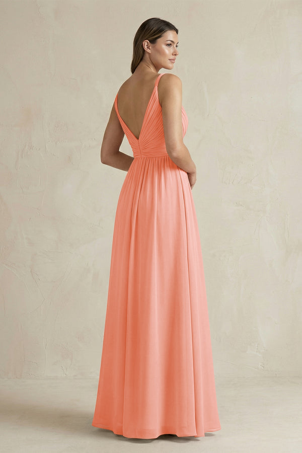 V - Neck Pleated A - Line Chiffon Bridesmaid Dress in Rosette - SHE IS ME Bridesmaid Dresses