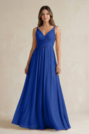 V - Neck Pleated A - Line Chiffon Bridesmaid Dress in Royal Blue - SHE IS ME Bridesmaid Dresses