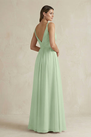V - Neck Pleated A - Line Chiffon Bridesmaid Dress in Sage - SHE IS ME Bridesmaid Dresses