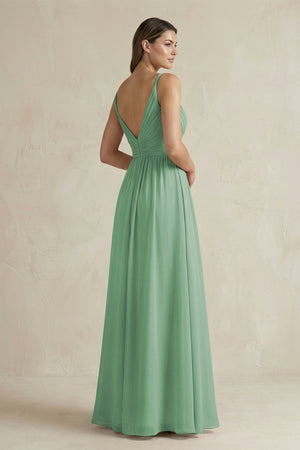 V - Neck Pleated A - Line Chiffon Bridesmaid Dress in Sea Glass - SHE IS ME Bridesmaid Dresses