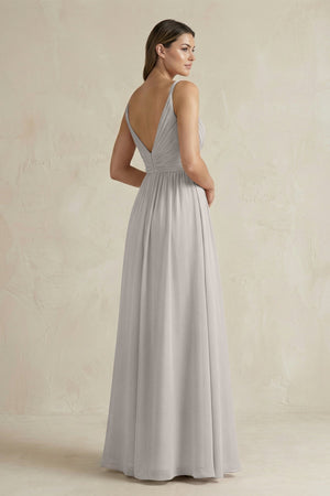 V - Neck Pleated A - Line Chiffon Bridesmaid Dress in Silver - SHE IS ME Bridesmaid Dresses