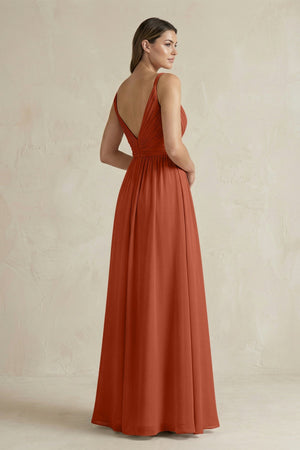 V - Neck Pleated A - Line Chiffon Bridesmaid Dress in Spice - SHE IS ME Bridesmaid Dresses