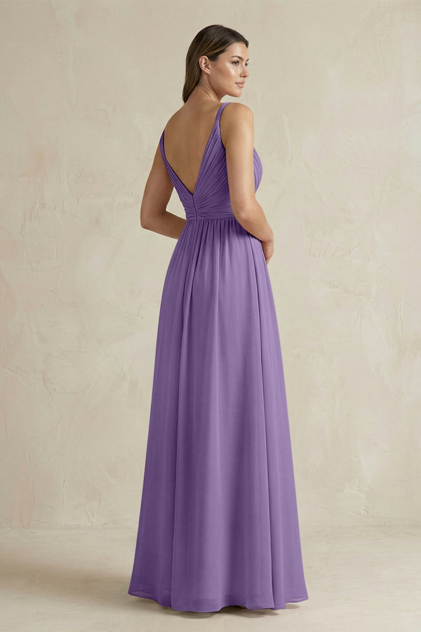 V - Neck Pleated A - Line Chiffon Bridesmaid Dress in Tahiti - SHE IS ME Bridesmaid Dresses