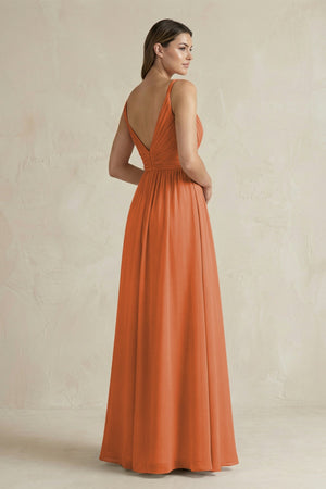 V - Neck Pleated A - Line Chiffon Bridesmaid Dress in Terracotta - SHE IS ME Bridesmaid Dresses