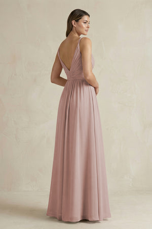 V-Neck Pleated A-Line Chiffon Bridesmaid Dress in Toffee (2) | KISSBRIDAL