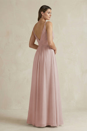 V - Neck Pleated A - Line Chiffon Bridesmaid Dress in Toffee - SHE IS ME Bridesmaid Dresses