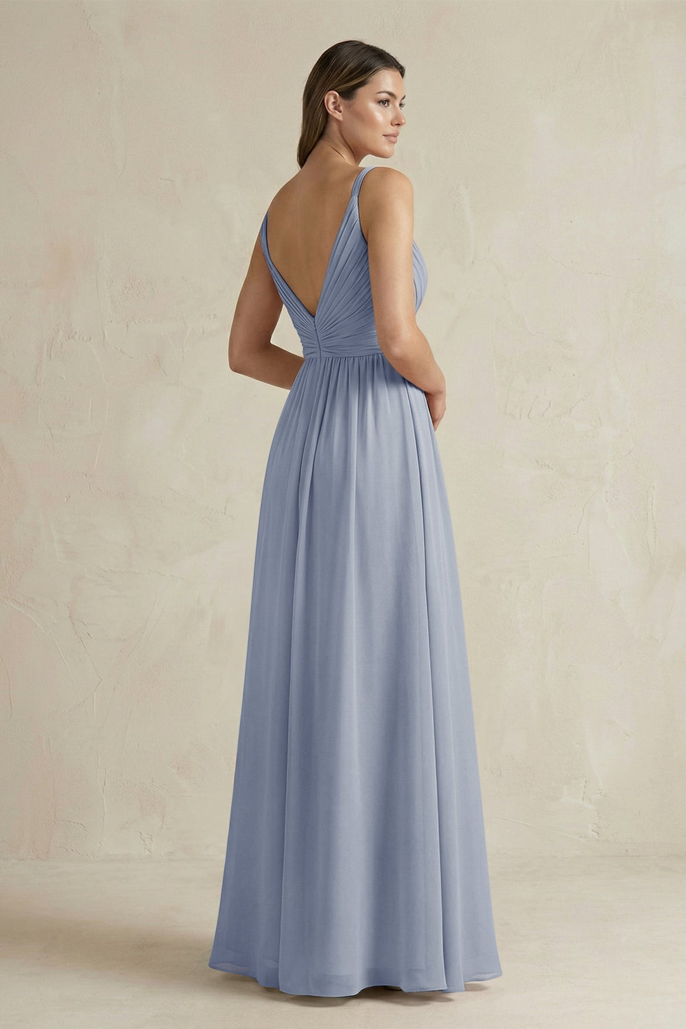 V - Neck Pleated A - Line Chiffon Bridesmaid Dress in Twilight - KISS BRIDAL Bridesmaid Dresses
