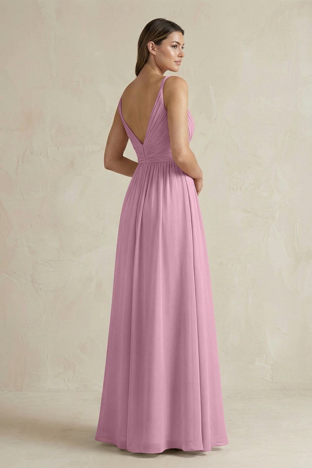 V - Neck Pleated A - Line Chiffon Bridesmaid Dress in Vintage Mauve - KISS BRIDAL Bridesmaid Dresses
