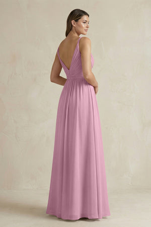 V - Neck Pleated A - Line Chiffon Bridesmaid Dress in Vintage Mauve - SHE IS ME Bridesmaid Dresses