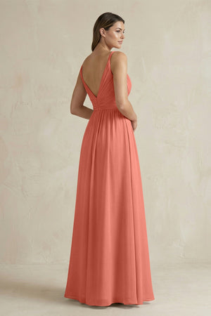 V - Neck Pleated A - Line Chiffon Bridesmaid Dress in Wild Rose - SHE IS ME Bridesmaid Dresses