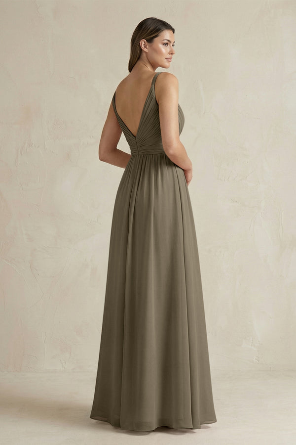 V - Neck Pleated A - Line Chiffon Bridesmaid Dress in Willow Green - SHE IS ME Bridesmaid Dresses