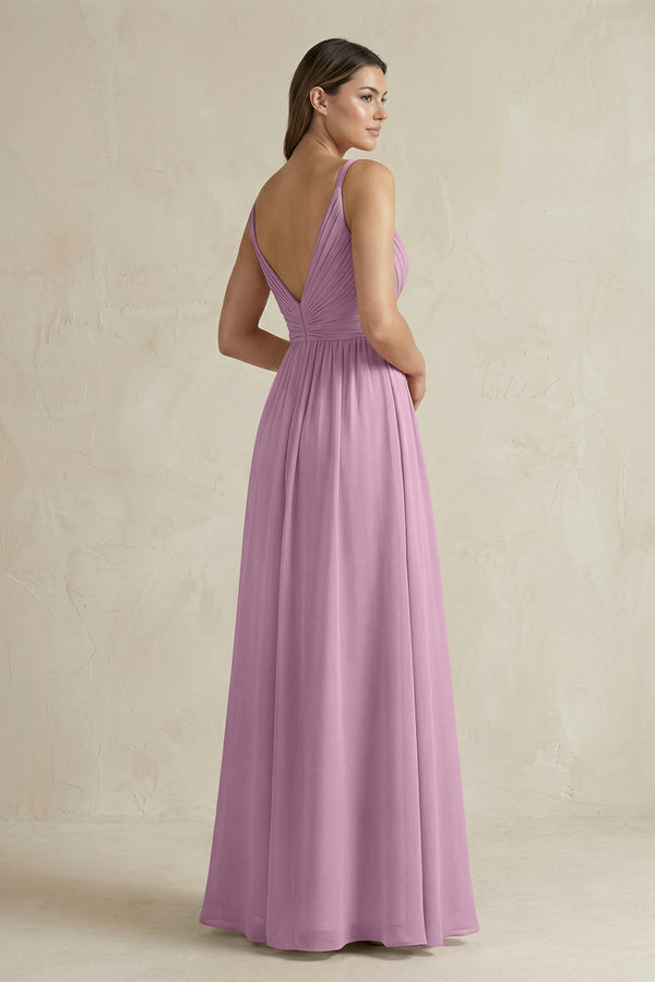 V - Neck Pleated A - Line Chiffon Bridesmaid Dress in Wisteria - SHE IS ME Bridesmaid Dresses