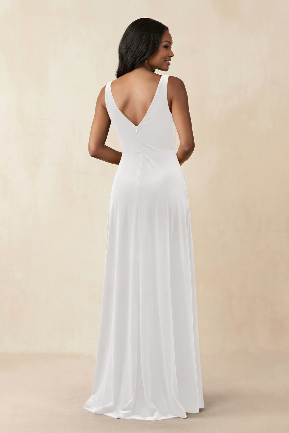 V - Neck Ruched A - Line Velvet Bridesmaid Dress in Ivory - KISS BRIDAL Bridesmaid Dresses