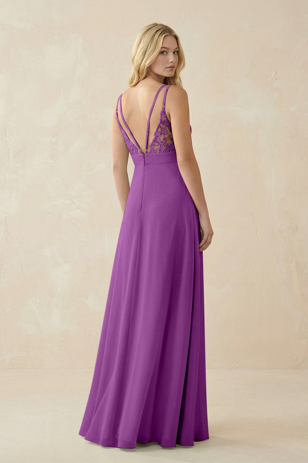 V - Neck Ruched Chiffon Bridesmaid Dress with Slit in Amethyst - SHE IS ME Bridesmaid Dresses