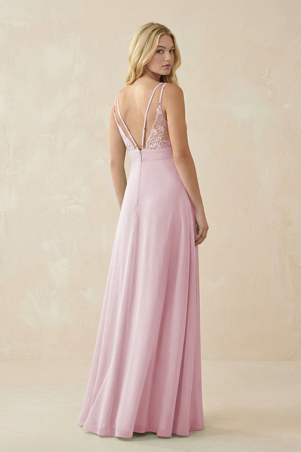 V - Neck Ruched Chiffon Bridesmaid Dress with Slit in Candy Pink - SHE IS ME Bridesmaid Dresses