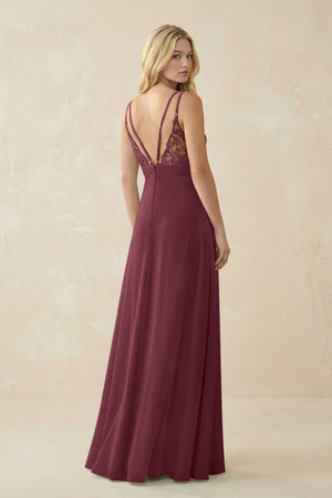 V-Neck Ruched Chiffon Bridesmaid Dress with Slit in Desert Rose (2) | KISSBRIDAL