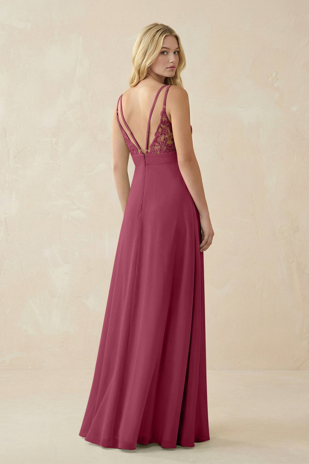 V - Neck Ruched Chiffon Bridesmaid Dress with Slit in Desert Rose - SHE IS ME Bridesmaid Dresses