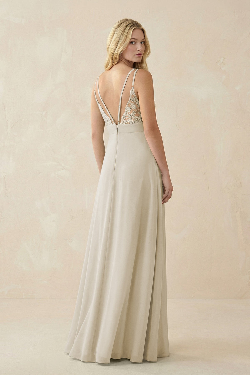V - Neck Ruched Chiffon Bridesmaid Dress with Slit in Dove Gray - SHE IS ME Bridesmaid Dresses