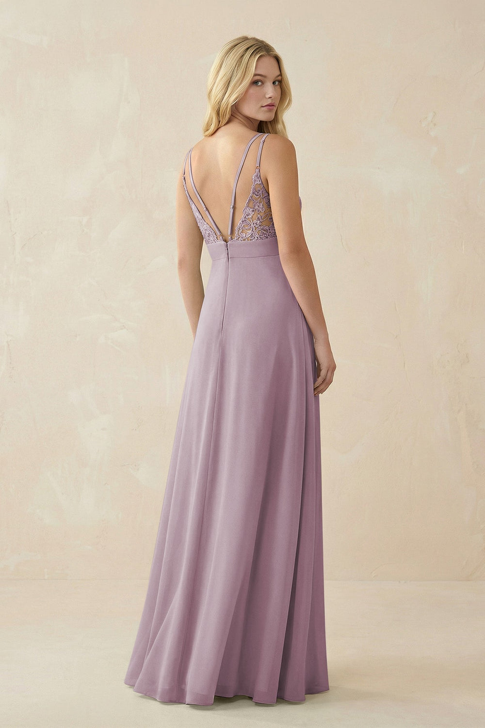 V - Neck Ruched Chiffon Bridesmaid Dress with Slit in Dusk - SHE IS ME Bridesmaid Dresses