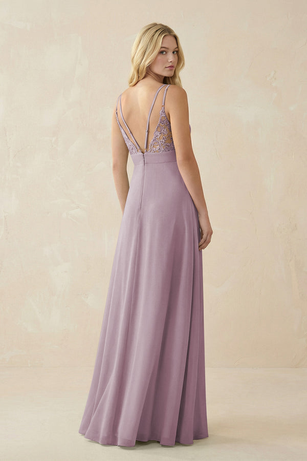 V - Neck Ruched Chiffon Bridesmaid Dress with Slit in Dusk - SHE IS ME Bridesmaid Dresses