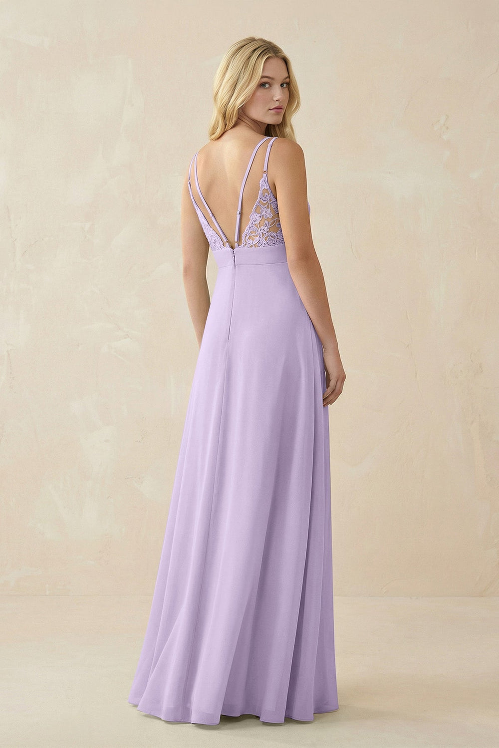 V - Neck Ruched Chiffon Bridesmaid Dress with Slit in Lavender - SHE IS ME Bridesmaid Dresses
