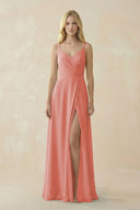 V - Neck Ruched Chiffon Bridesmaid Dress with Slit in Mulberry - SHE IS ME Bridesmaid Dresses