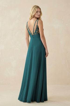 V - Neck Ruched Chiffon Bridesmaid Dress with Slit in Pine - SHE IS ME Bridesmaid Dresses