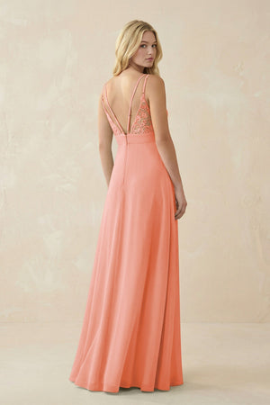 V - Neck Ruched Chiffon Bridesmaid Dress with Slit in Rosette - SHE IS ME Bridesmaid Dresses