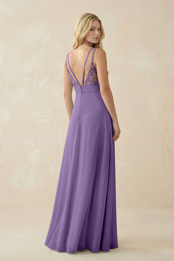 V - Neck Ruched Chiffon Bridesmaid Dress with Slit in Tahiti - SHE IS ME Bridesmaid Dresses