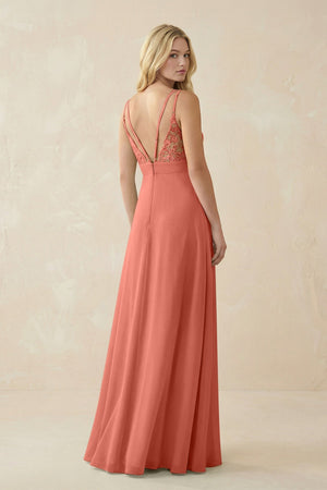 V - Neck Ruched Chiffon Bridesmaid Dress with Slit in Wild Rose - SHE IS ME Bridesmaid Dresses