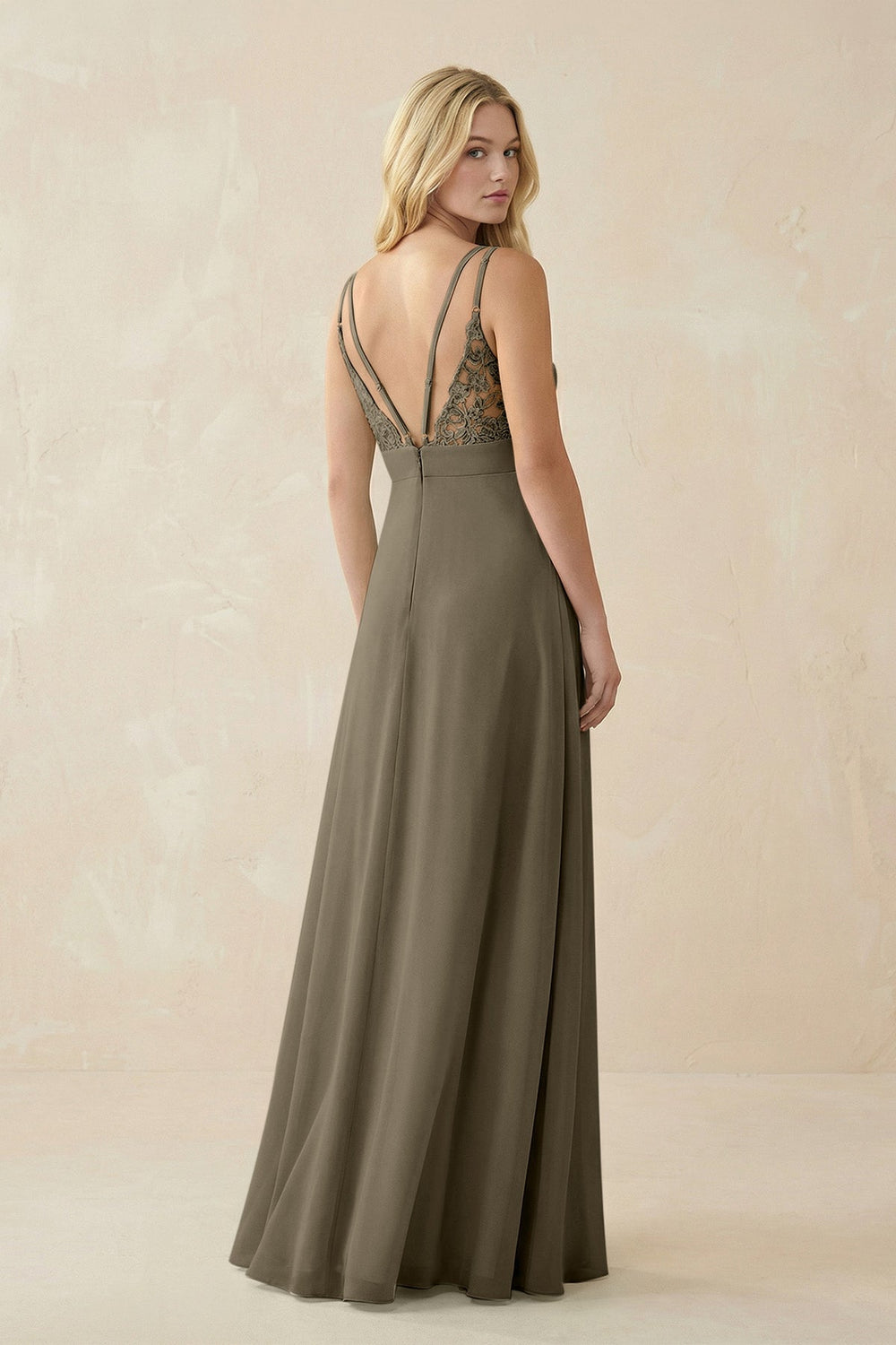 V - Neck Ruched Chiffon Bridesmaid Dress with Slit in Willow Green - SHE IS ME Bridesmaid Dresses