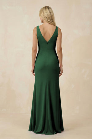 V-Neck Ruched Sheath Bridesmaid Dress with Slit in Dark Green - SHE IS ME BRIDESMAID DRESSES