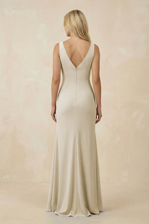 V-Neck Ruched Sheath Bridesmaid Dress with Slit in Dove Gray - SHE IS ME BRIDESMAID DRESSES