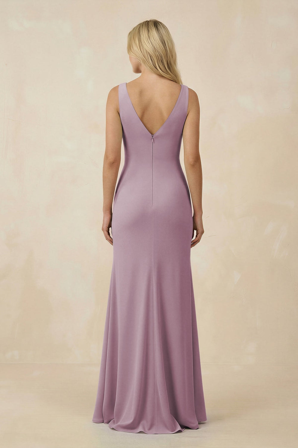V-Neck Ruched Sheath Bridesmaid Dress with Slit in Dusk - KISS BRIDAL BRIDESMAID DRESSES