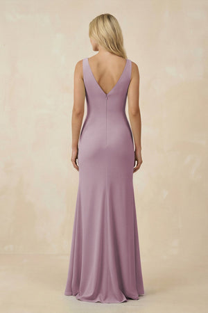V-Neck Ruched Sheath Bridesmaid Dress with Slit in Dusk - SHE IS ME BRIDESMAID DRESSES
