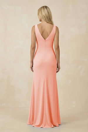 V-Neck Ruched Sheath Bridesmaid Dress with Slit in Rose Petal - SHE IS ME BRIDESMAID DRESSES