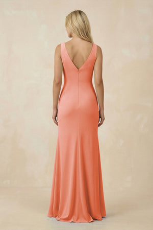 V-Neck Ruched Sheath Bridesmaid Dress with Slit in Rosette - SHE IS ME BRIDESMAID DRESSES