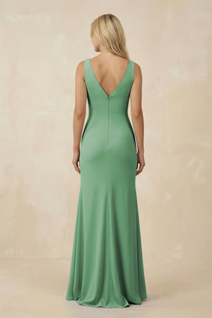 V-Neck Ruched Sheath Bridesmaid Dress with Slit in Sea Glass - SHE IS ME BRIDESMAID DRESSES