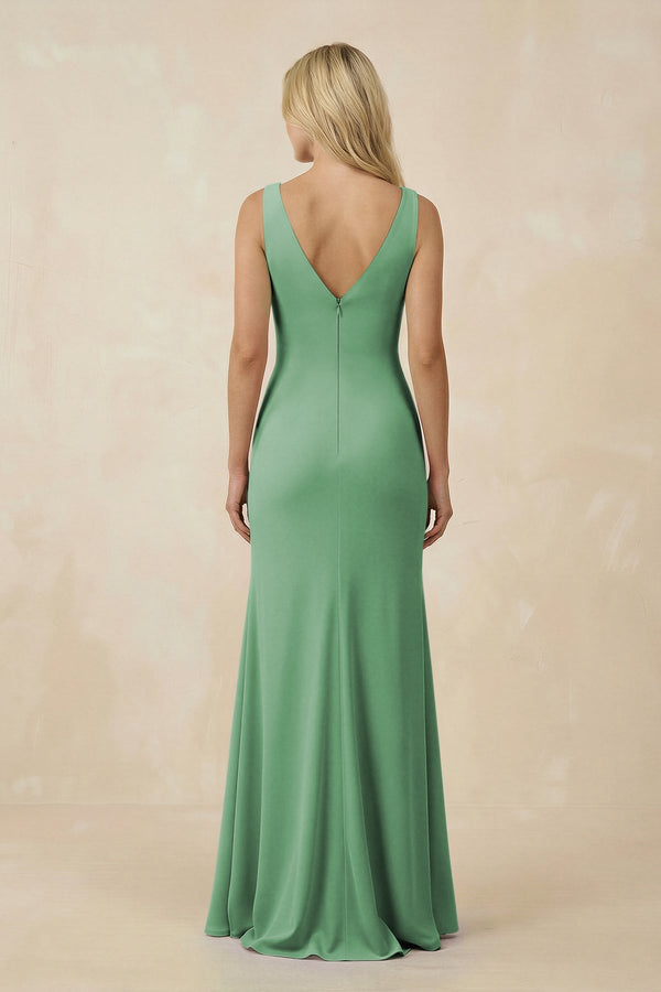 V-Neck Ruched Sheath Bridesmaid Dress with Slit in Sea Glass - SHE IS ME BRIDESMAID DRESSES