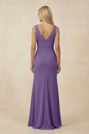 V-Neck Ruched Sheath Bridesmaid Dress with Slit in Tahiti - SHE IS ME BRIDESMAID DRESSES