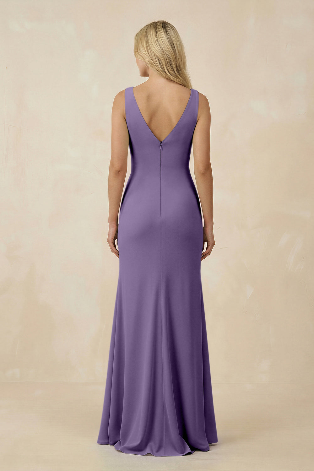 V-Neck Ruched Sheath Bridesmaid Dress with Slit in Tahiti