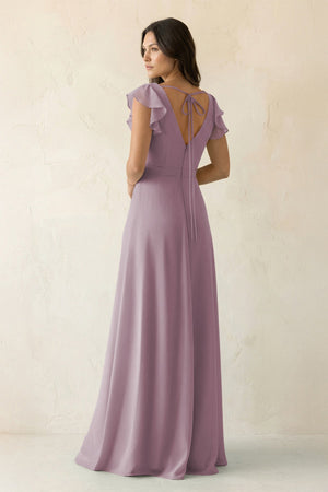 V - Neck Ruffled A - Line Chiffon Bridesmaid Dress in Dusk - SHE IS ME Bridesmaid Dresses