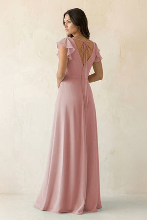 V - Neck Ruffled A - Line Chiffon Bridesmaid Dress in Dusty Rose - SHE IS ME Bridesmaid Dresses
