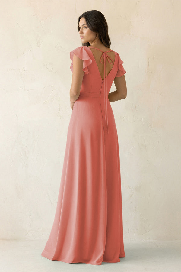 V - Neck Ruffled A - Line Chiffon Bridesmaid Dress in Mulberry - SHE IS ME Bridesmaid Dresses