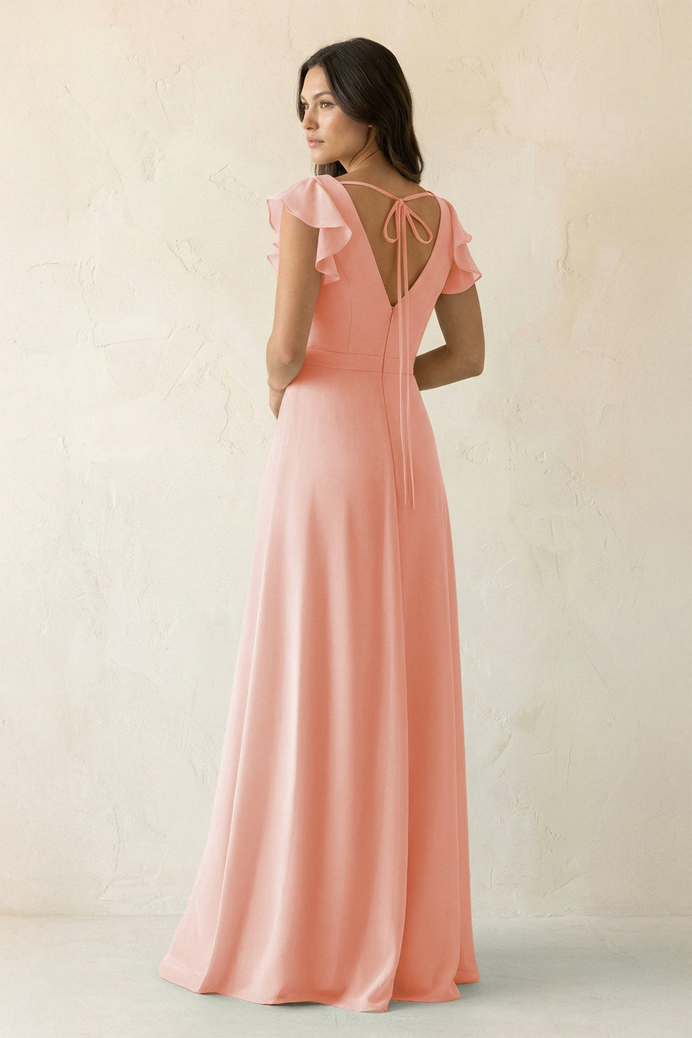 V - Neck Ruffled A - Line Chiffon Bridesmaid Dress in Rose Petal - SHE IS ME Bridesmaid Dresses