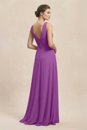 V - Neck Ruffled Ruched Chiffon A - Line Bridesmaid Dress in Amethyst - SHE IS ME Bridesmaid Dresses
