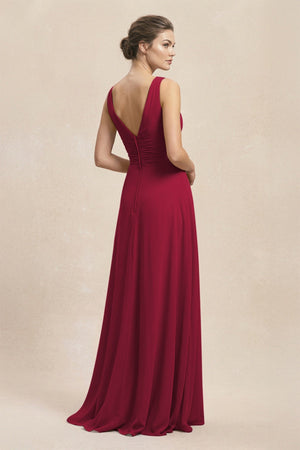 V - Neck Ruffled Ruched Chiffon A - Line Bridesmaid Dress in Berry - SHE IS ME Bridesmaid Dresses