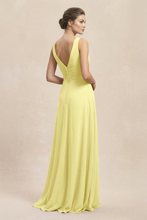 V - Neck Ruffled Ruched Chiffon A - Line Bridesmaid Dress in Buttercup - SHE IS ME Bridesmaid Dresses