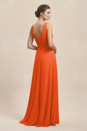 V-Neck Ruffled Ruched Chiffon A-Line Bridesmaid Dress in Cinnamon (2) | KISSBRIDAL
